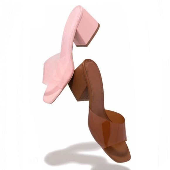 !! NEW !! Transparent Mid Heel Mules in Coffee - Picture 4 of 6